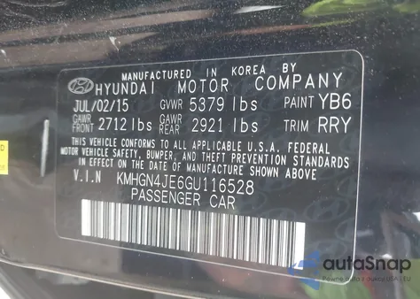 2016 Hyundai Genesis 3.8 из США, поврежденный, VIN KMHGN4JE6GU116528